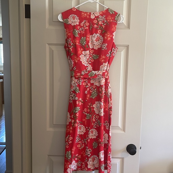 Jessica Howard Red Sleeveless Linen Floral Button Down Dress 6P - Picture 6 of 12